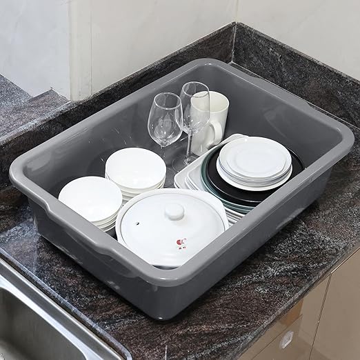 4 Packs 35 L Large Plastic Commercial Bus Tub Utility Bus Box Gray