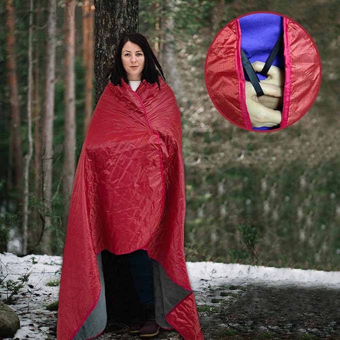 Large Outdoor Blanket Waterproof Quilted-Thick Warm Fleece Blanket for Stadium Camping Picnics Beaches Pets Sports - Sandproof Windproof Washable Portable - Red