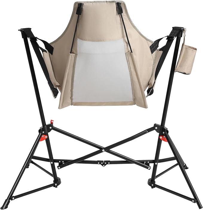 Folding Hammock Camping Chair Portable Adjustable Recliner Rocking Chairs with Cup Holder &amp Carry Bag Aluminum Alloy Frame Ideal for Outdoor Lawn Backyard and Travel 2 Pack (Khaki)