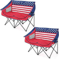 ARROWHEAD OUTDOOR 2-Pack Portable Folding Camp Loveseat Chair w/Glass &amp Cup Holders Heavy Duty Carry Bag 650 lbs Weight Capacity