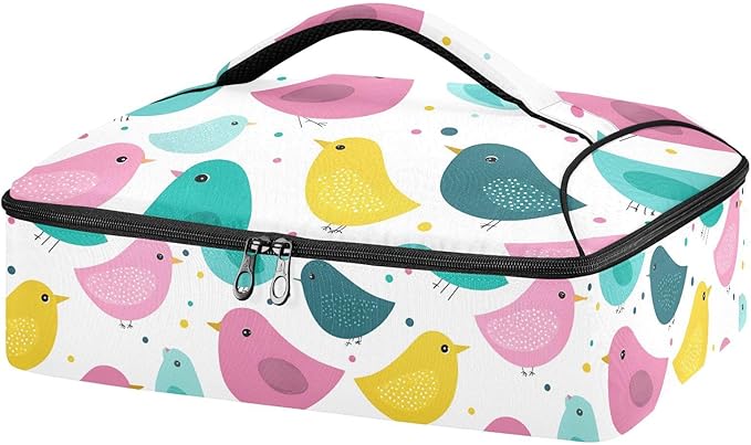 Casserole Carrier Adorable Pattern BirdsInsulated Casserole Carrier for Hot or Cold Food Thermal Lunch Tote for Potluck Parties Picnic Beach Fits 9 x 13 Inches Baking Dish