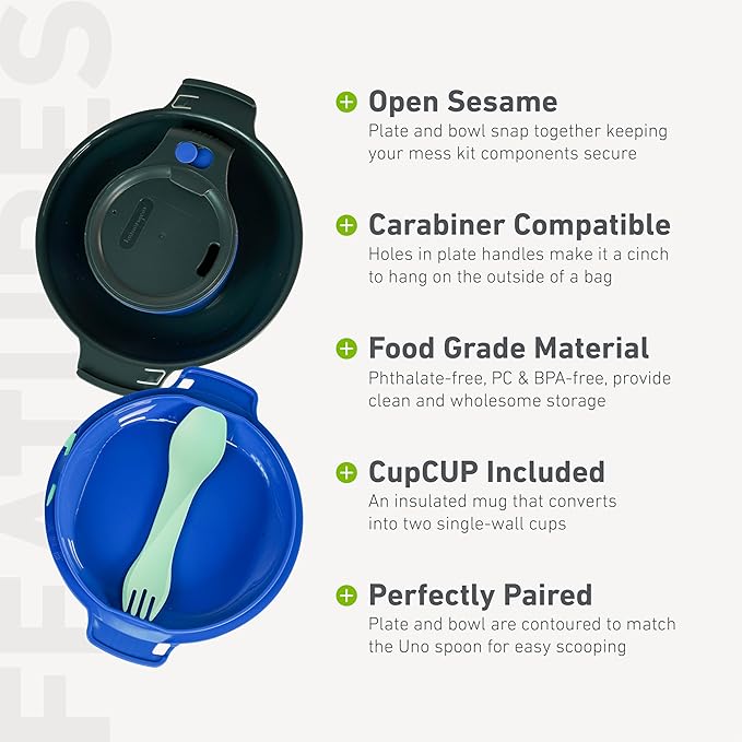 humangear GoKit Deluxe: 7-Tool Lightweight Camping Mess Kit with Portable Insulated Cup Camping Plate Bowl Utensil and Toothpick - Ideal On-The-Go Camping Solution
