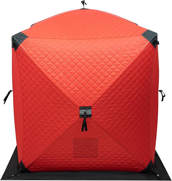 Portable 2 Person Ice Fishing Tent Insulated Winter Ice Fishing Shanty with Nails &amp Windproof Ropes Portable Square Angler Shelter Tent for Backyards Parks Picnics