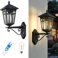 zeyu Outdoor Solar Wall Lantern 20 Inch Exterior Solar Porch Light with Remote Die-Cast Aluminum with Seeded Glass Shade Black Finish ZYX113B SL BK