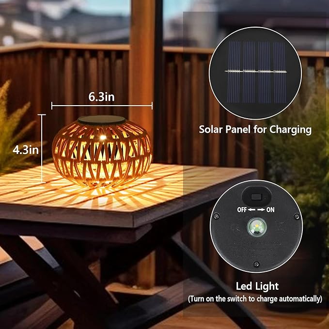 2 Pack Solar Lanterns Outdoor Waterproof Outdoor Table Lamp Decor Rattan Solar Lights Decorative Small Tabletop Lantern Gifts for Mom Grandma Lantern Lights Outside for Garden Yard Steps