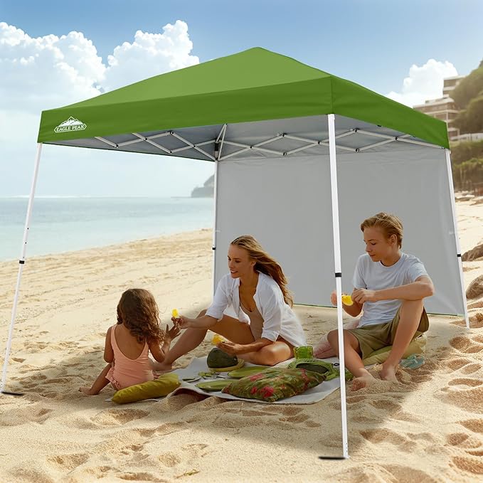 EAGLE PEAK 10x10 Pop Up Canopy Tent with Sidewall Compact Portable Slant Leg Instant Sun Shelter for Beach Sports &amp Camping 10x10 Base 8x8 Top Green