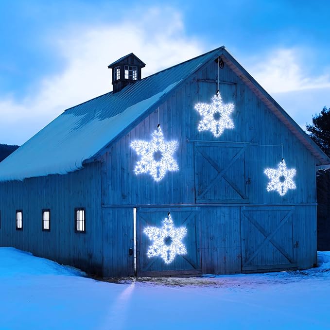 DBFAIRY 27 Christmas Big Snowflake Lights Mains Powered Window Hanging Lights Christmas Snowflakes Light16.8Ft Long Cable Festive Decor for Porch Wall Window Decor