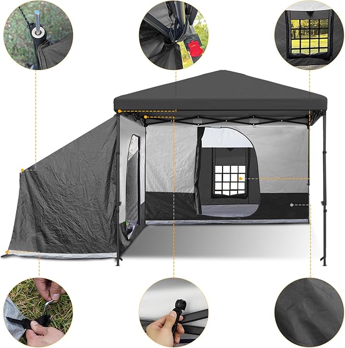 KAMPKEEPER Side TentCamping Tent for 10' x 10' Pop Up Canopy Easy Set Up GazeboCompatible with 10' Wide Canopy Tents (Black)