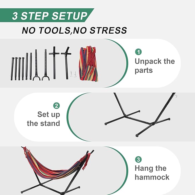 Hammock with Stand for Outside600lb Weight Capacity Adjustable Height 3-in-1 Portable Hammock for Outdoor&ampIndoor Camping Backyard Bedroom(Hammock Stand &amp Carry Bag)