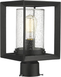 Emliviar Post Lights Outdoor Fixture 1-Light Lamp Post Lantern Black Finish Seeded Glass 2083P BK
