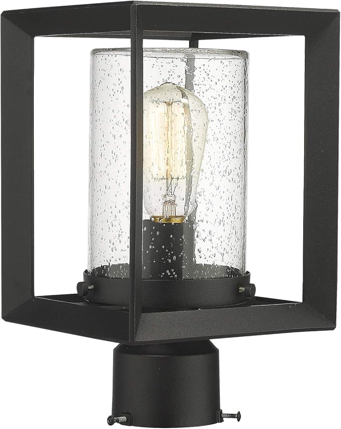 Emliviar Post Lights Outdoor Fixture 1-Light Lamp Post Lantern Black Finish Seeded Glass 2083P BK