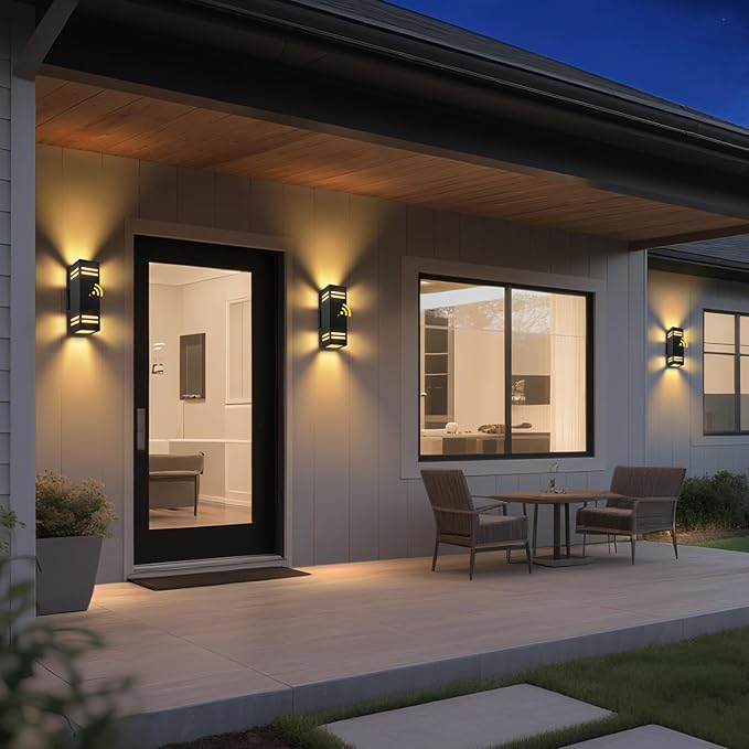 Dusk to Dawn Outdoor Wall Light 2 Pack Modern Exterior Lighting Fixtures for House Black Outdoor Sconce Lights with LED Bulbs Up Down Lights Outside Garage Lights for House Porch Door