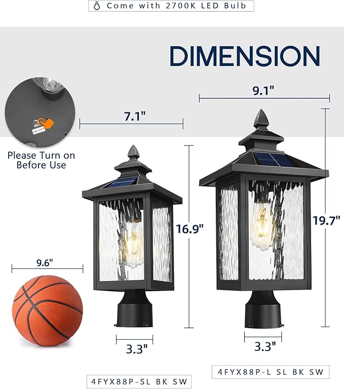 FEMILA Solar Post Lights Outdoor 17 Dusk to Dawn Lamp Posts Outdoor Lighting Aluminum Glass Light Posts for Outside Driveway Garden with Remote Control 4FYX88P SL BK SW