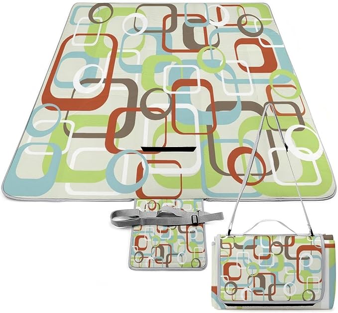 Modern Mid Century Seamless Abstract Pattern Waterproof Outdoor Picnic Blanket Sandproof Beach Mat for Camping Hiking Grass Travelling