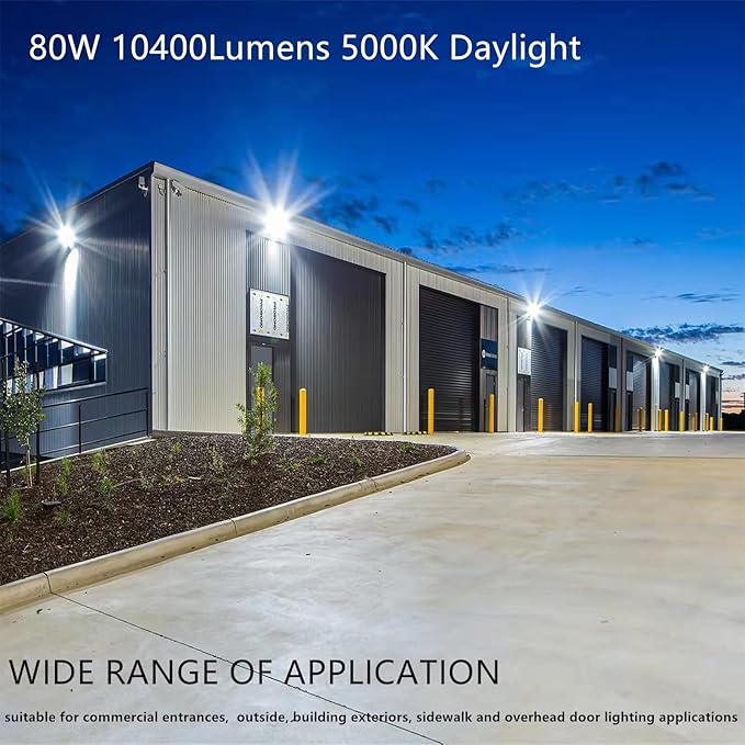 80W LED Wall Pack Light with Dusk to Dawn Photocell10500LM 5000K Daylight AC100-277V Input500W HPS/HID Replacement Waterproof Commercial Security Lighting for Warehouses GarageETL Listed