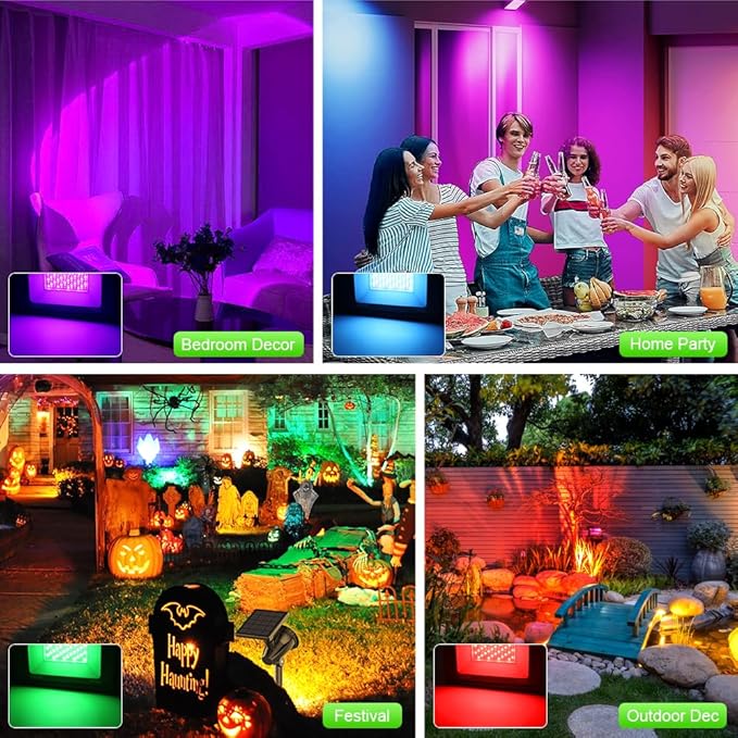 MOSFiATA 4 Pack 100W RGB LED Flood Lights 12000LM Color Changing Smart Floodlight with Remote Waterproof DIY Uplights for PartyGardenHalloween Outdoor Decr