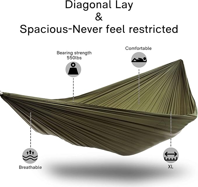 OneWind 11ft Portable Camping Hammock with Mosquito Net Adjustable Ridgeline Double Hammock with 2*12Ft Tree Straps Coyote Brown