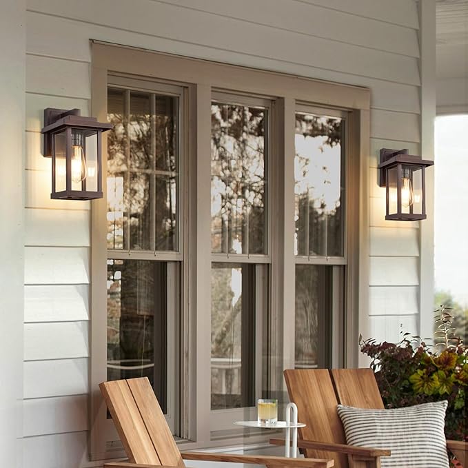 Exterior Light Fixtures 2 Pack Modern Outdoor Wall Lanterns Farmhouse Outdoor Porch Light for House Patio Front Door Entryway Bronze