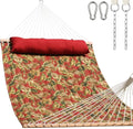 Lazy Daze Hammocks 12FT Quilted Fabric Hammock with Soft Pillow Double 2 Person Tree Hammock with Spreader Bar for Outside Patio Poolside Backyard Beach 450 lbs Capacity Red Leaf