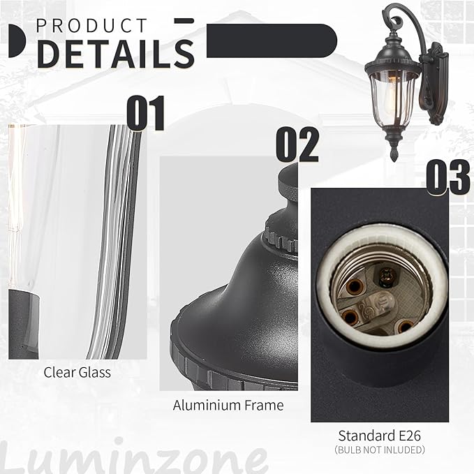 Outdoor Wall Light Fixture Black Porch Lights Outside Wall Mounted Lighting Clear Glass Shades Exterior Waterproof Lanterns Modern Outdoor Wall Sconces for Home Yard Patio