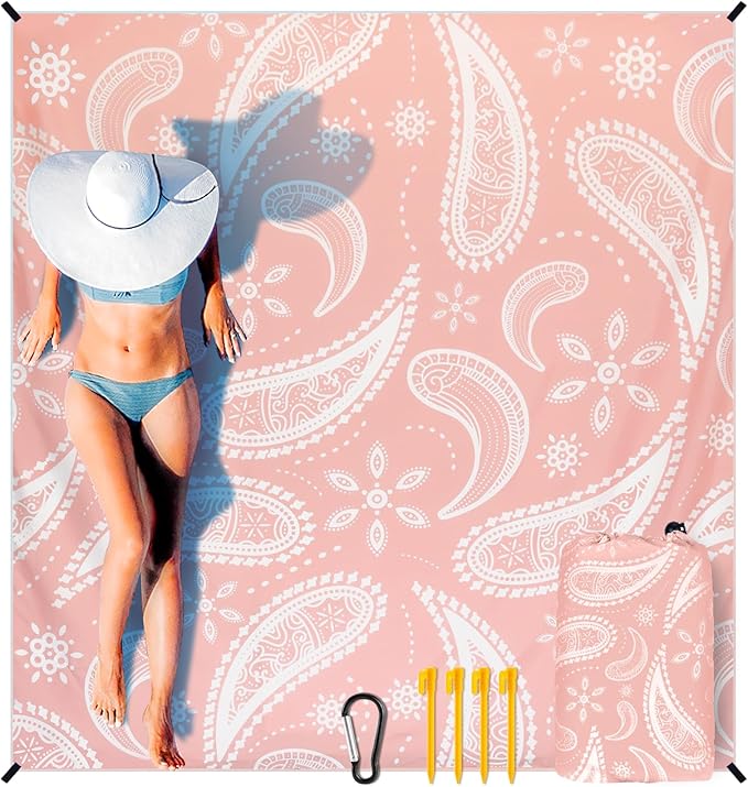 Beach Blanket Waterproof Sandproof Extra Large Beach Mat 79 X 83/120x108for 1-8 Adults Quick Drying Durable Outdoor Picnic Mat for Beach Travel Camping Hiking