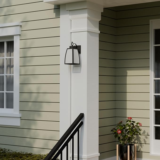 GLOBE Electric 60000166 1-Light Outdoor Wall Sconce Matte Black Frosted Glass