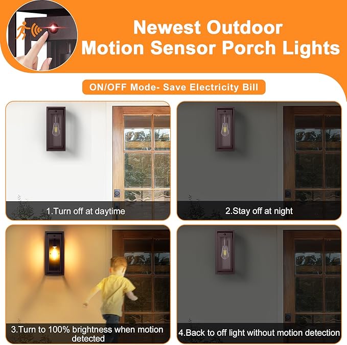 15 Motion Sensor Outdoor Lights 2 Pack Large Bronze Outdoor Light Fixture 3 Lighting Modes Waterproof Anti-Rust Wall Sconces Exterior Lighting Fixtures for Front Door Porch Garage