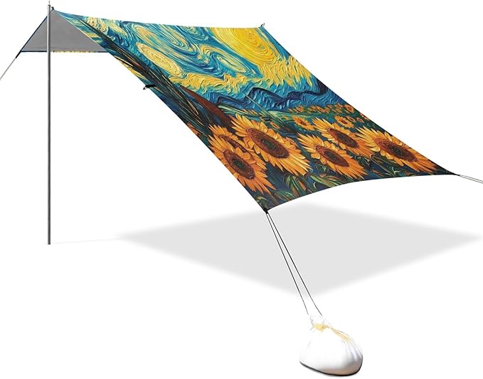 Camping Sun Shelters Sunflowers Starry Sky Painting Beach Canopy 126 * 110.2in