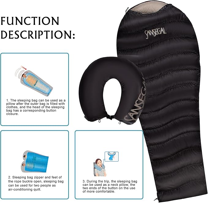 Down Sleeping Bag Ultralight Mummy Backpacking Sleeping Bags for Adults Camping Hiking Outdoor with 600 Fill Power Duck Down