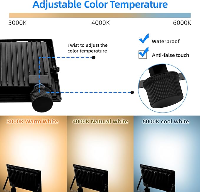 80W LED FloodLights Outdoor 3 Pack 3CCT 3000K 4500K 6000K Selectable IP66 Waterproof 10000LM Floodlight Outdoor Security Flood Light for Backyard Garden Garage