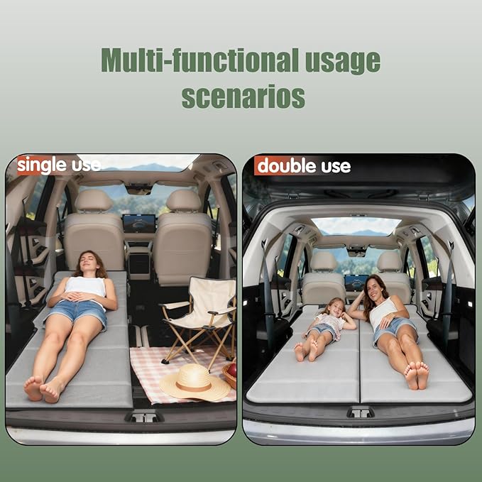 Car Air Mattress Upgrade from Non-Inflatable Foldable Mattress 75.6x51.2 Car Bed with Storage Bag Portable Thickened Sleeping Mattress for Camping Travel Beach Fits Most SUVs (Gray)