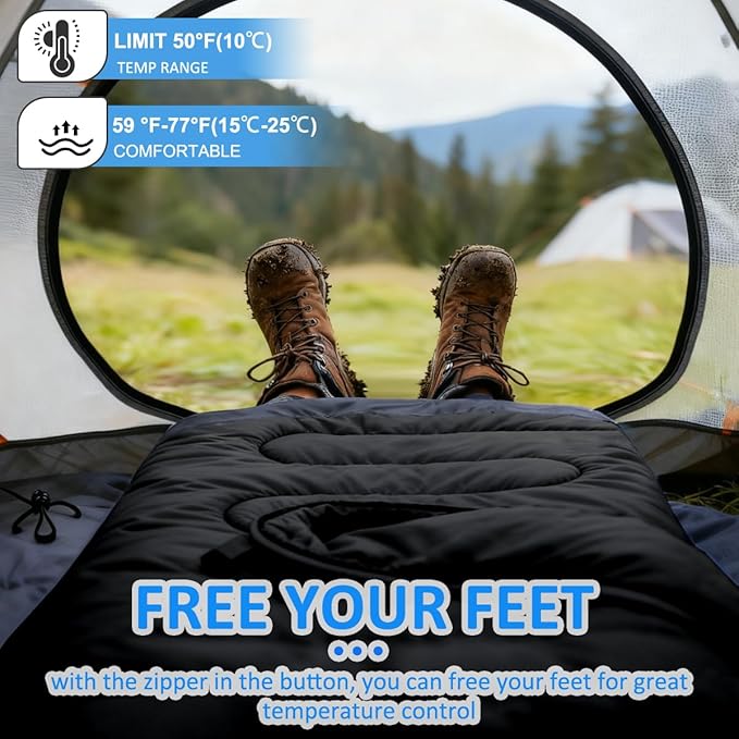 oaskys Camping Sleeping Bag - 3 Season Warm &amp Cool Weather - Summer Spring Fall Lightweight Waterproof for Adults Kids - Camping Gear Equipment Traveling and Outdoors