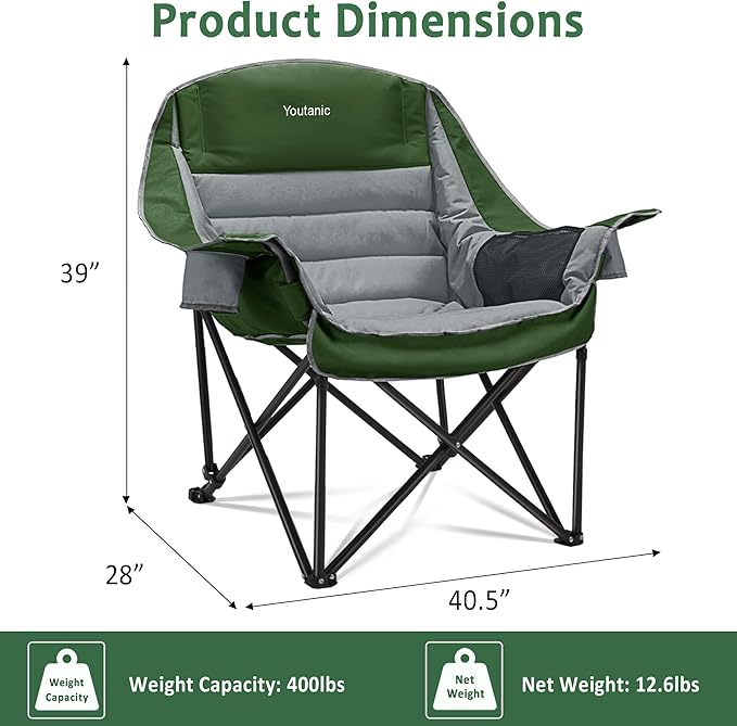Oversized Camping Chair Portable Folding Camping Chairs with Side Pocket Cup Holder and Carry Bag Heavy Duty Outdoor Camping Chairs for Adults Fishing Sports Trip up to 400lbs Style 7