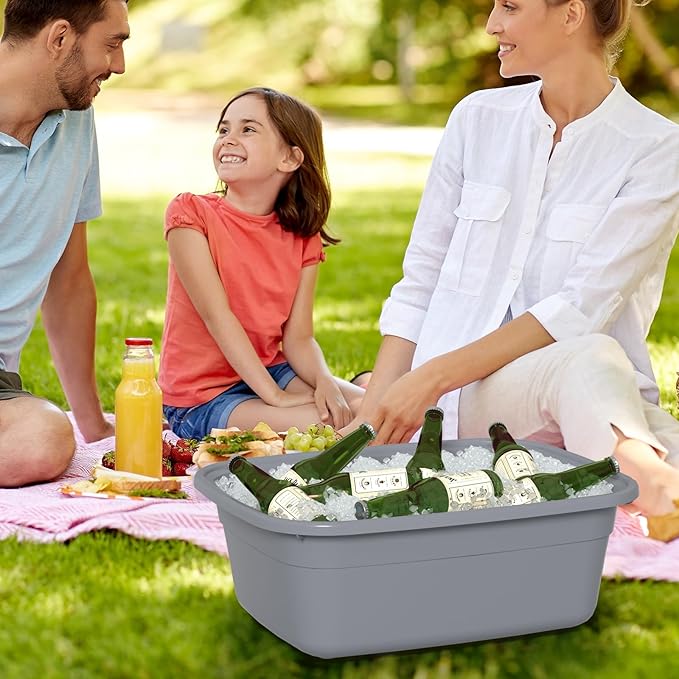 12 Quart Plastic Dish Tubs Grey Wash Basin 4 Packs