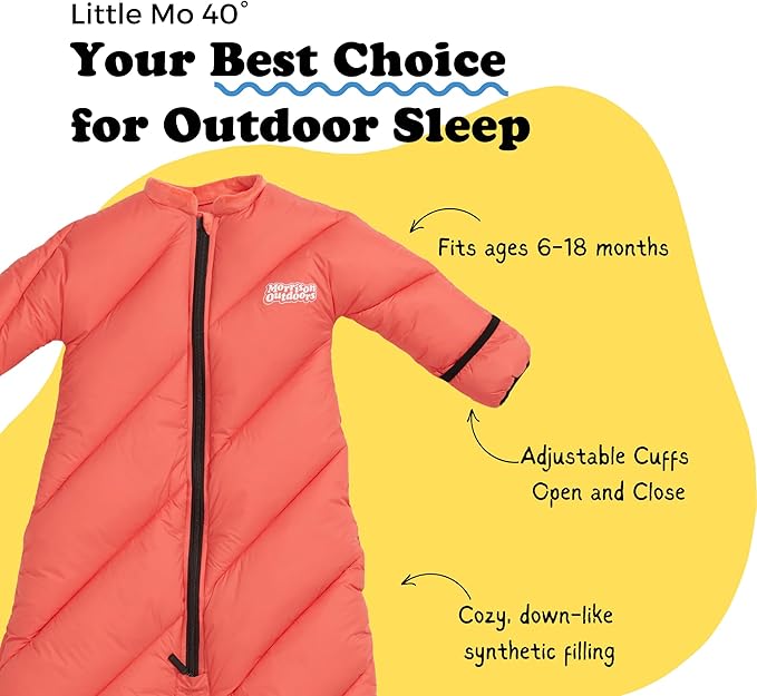 Morrison Outdoors Little Mo 40° Baby Sleeping Bag (6-18 Months) The Camping Sleeping Bag for Babies and Toddlers with Adjustable Open-and-Close Cuffs and Thick Lofty Insulation.