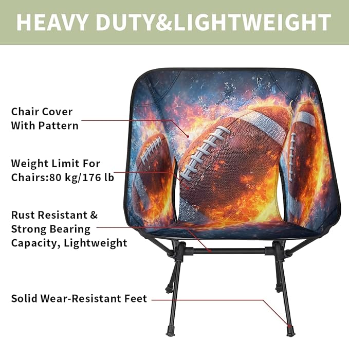 Fire Rugby Camping Chair Folding Backpacking Chair Portable Lightweight Outdoor Chairs with Side Pockets for Hiking Beach Picnic