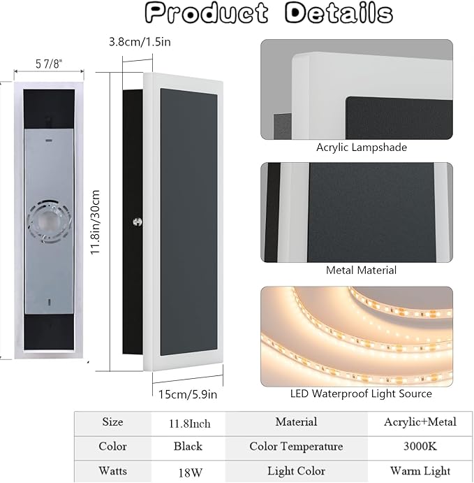 Modern LED Outdoor Wall Sconce 3000K 18W LED Outdoor Wall Mount Light Anti Rust Porch Light IP65 Waterproof Exterior Sconce for PorchFront DoorPatio