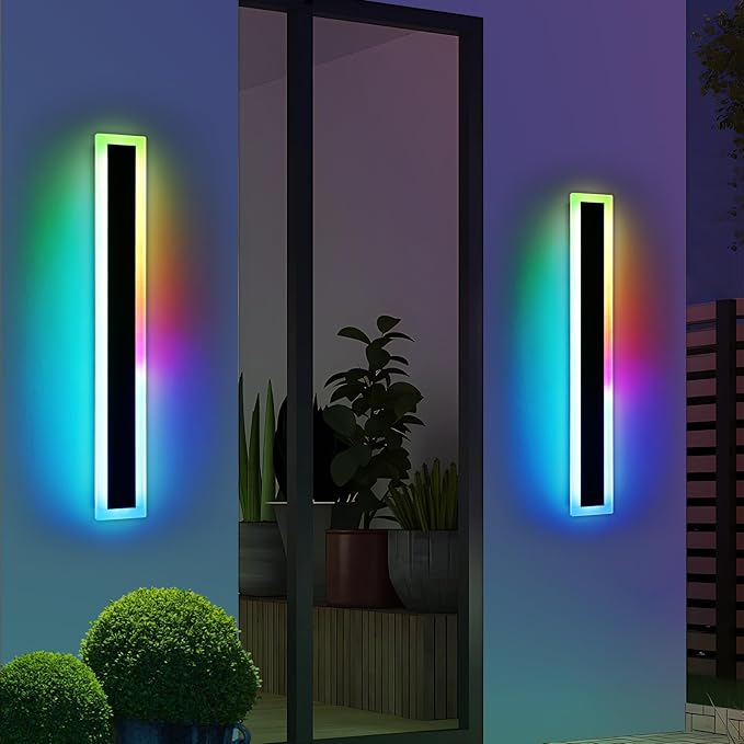 Widened 2 Pack Long RGB LED Wall Lights 39.3inch Modern Dimmable Outdoor Sconces 10 Colors Remote Control IP65 Waterproof Garage Wall Mount Lighting Fixtures for Entryway Yard Patio