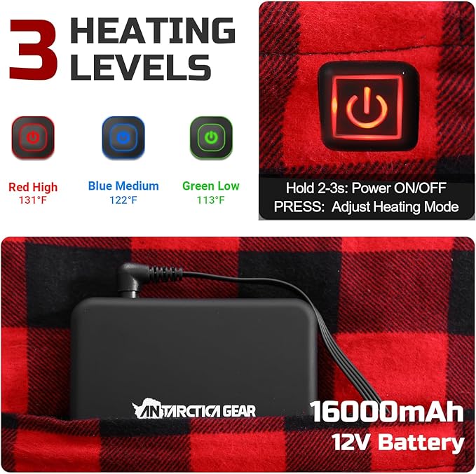 ANTARCTICA GEAR Heated Sleeping Bag Pad Cold Weather Heated Sleeping Bag Liner 5 Heated Zones with 16000mAh 12V Battery Sleeping Bag Heater Essentials Gear Accessories for Camping &amp Hiking