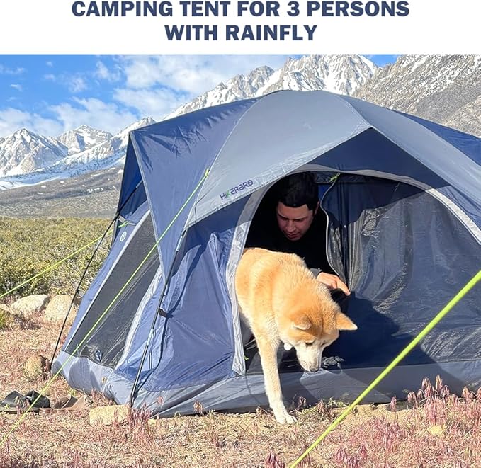 3 Person Tents for Camping HIKERBRO Small Dome Tent with 2 Upgraded Doors &amp Half Mesh Ceiling Waterproof 4 Person Camping Tent with Removable Rainfly 2/3/4 Person Easy Up Tents for Hiking Trave