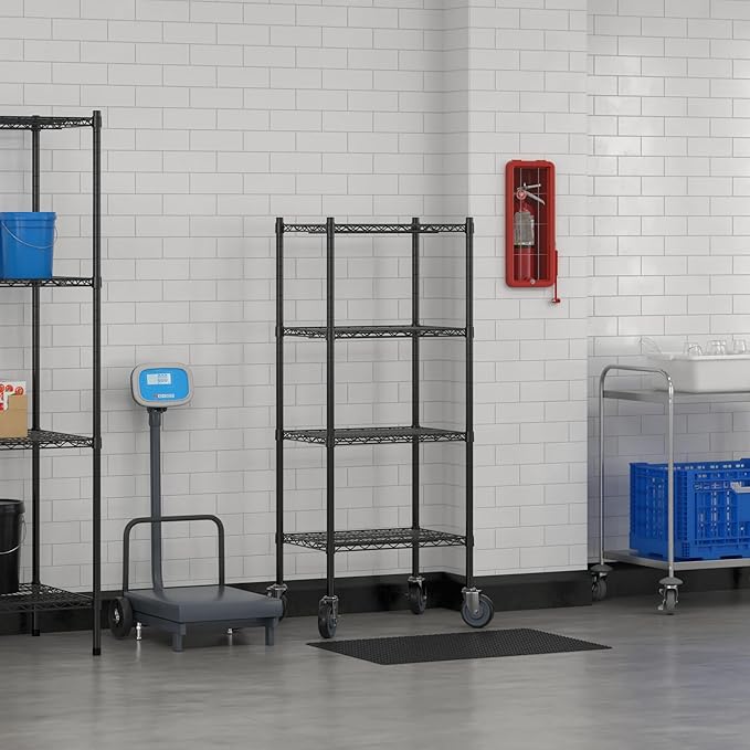 Commercial NSF Listed Black Epoxy Mobile Wire Shelving Kit 18 x 24 x 60 with 4 Shelves Perfect for Warehouse Walk-in Refrigerator Freezer Grocery Store Restaurant Dishroom