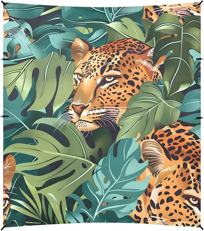 Leopard and Tropical Leaves Camping Sun Shelter Beach Tent Portable Beach Sun Shade Outdoor Canopy for Camping Trips Fishing Picnic