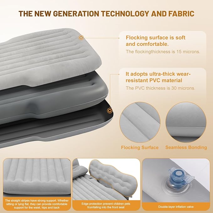 Inflatable Car SUV Air Mattress Back Seat Bed with Air PumpPortable Thickened Car Travel Camping Sleeping Air Mattress Blow Up Bed for Car Universal SUV
