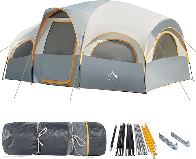 8 Person Tent for Camping Waterproof Windproof Family Tent with Rainfly Divided Curtain Design for Privacy Space Portable with Carry Bag