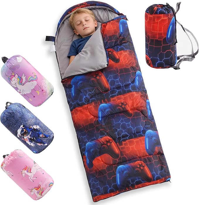 tuphen Kids Sleeping Bag - 50-77℉ 3-Season Waterproof Sleeping Bag for Boys &amp Girls Lightweight 2.2 lbs Camping Gear with Compression Bag Ideal for Camping Hiking Indoor