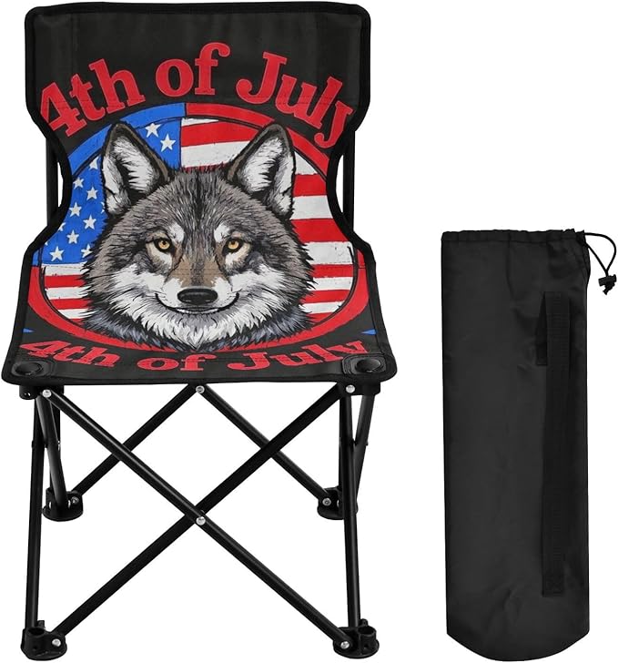 4th of July Independence Day Brown Wolf Compact Portable Chairs for Adults Ultra Lightweight Youth Camping Chair Carry Bag Included Hiking Chairs Backpacking Ultralight for Lawn Indoor