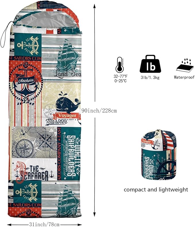 Kids Sleeping Bag for Boys GirlsBohemian Cowboy Print-Lightweight Warm Portable Outdoor Indoor-Waterproof Cold Weather Resistant Sleeping Bag for Camping Hiking