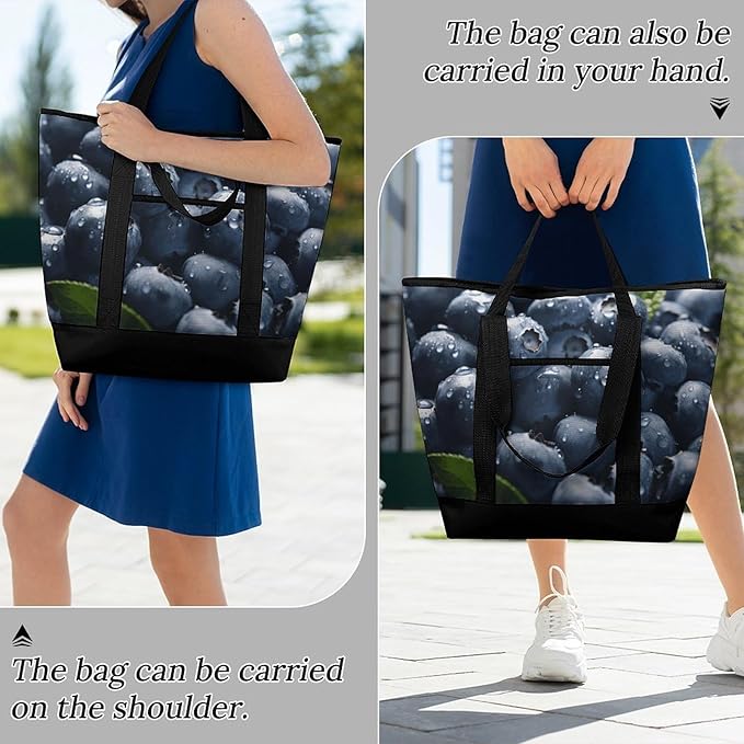 Insulated Shopping BagLarge Reusable Cooler Bags Delicious Blueberry Printed Foldable Shopping BagTravel Waterproof Shoulder Bag