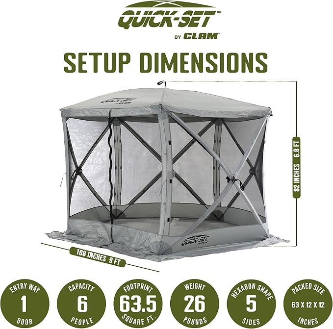 CLAM Pop Up Screen Tent Outdoor Camping Gazebo Canopy Venture 9' x 9' Gray