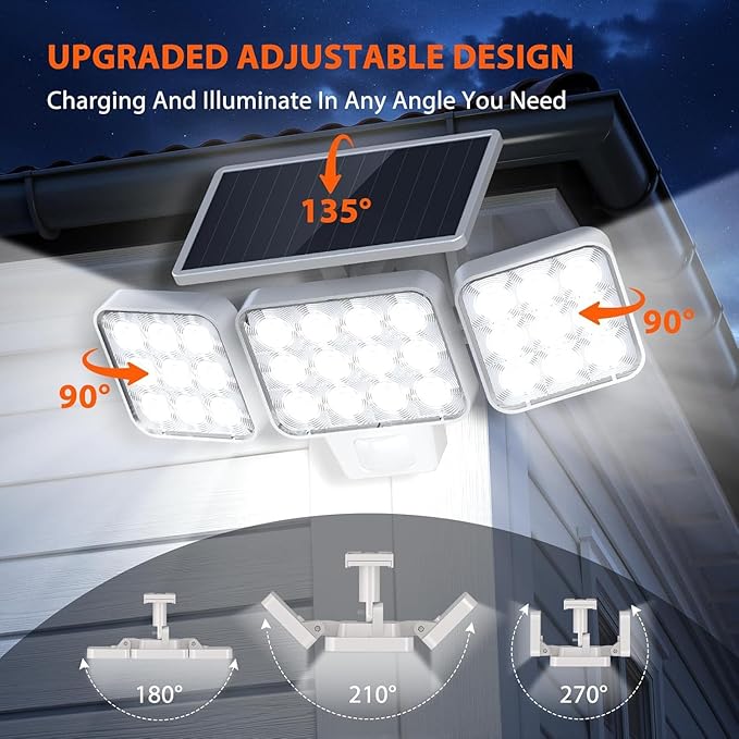 WdtPro Solar Lights Outdoor Motion Sensor 4Pack 3500LM Bright Solar Flood Lights Outdoor Adjustable &amp Upgrade Glass Panel Wireless LED Solar Powered Security Spot Lights Waterproof for Yard-Whi